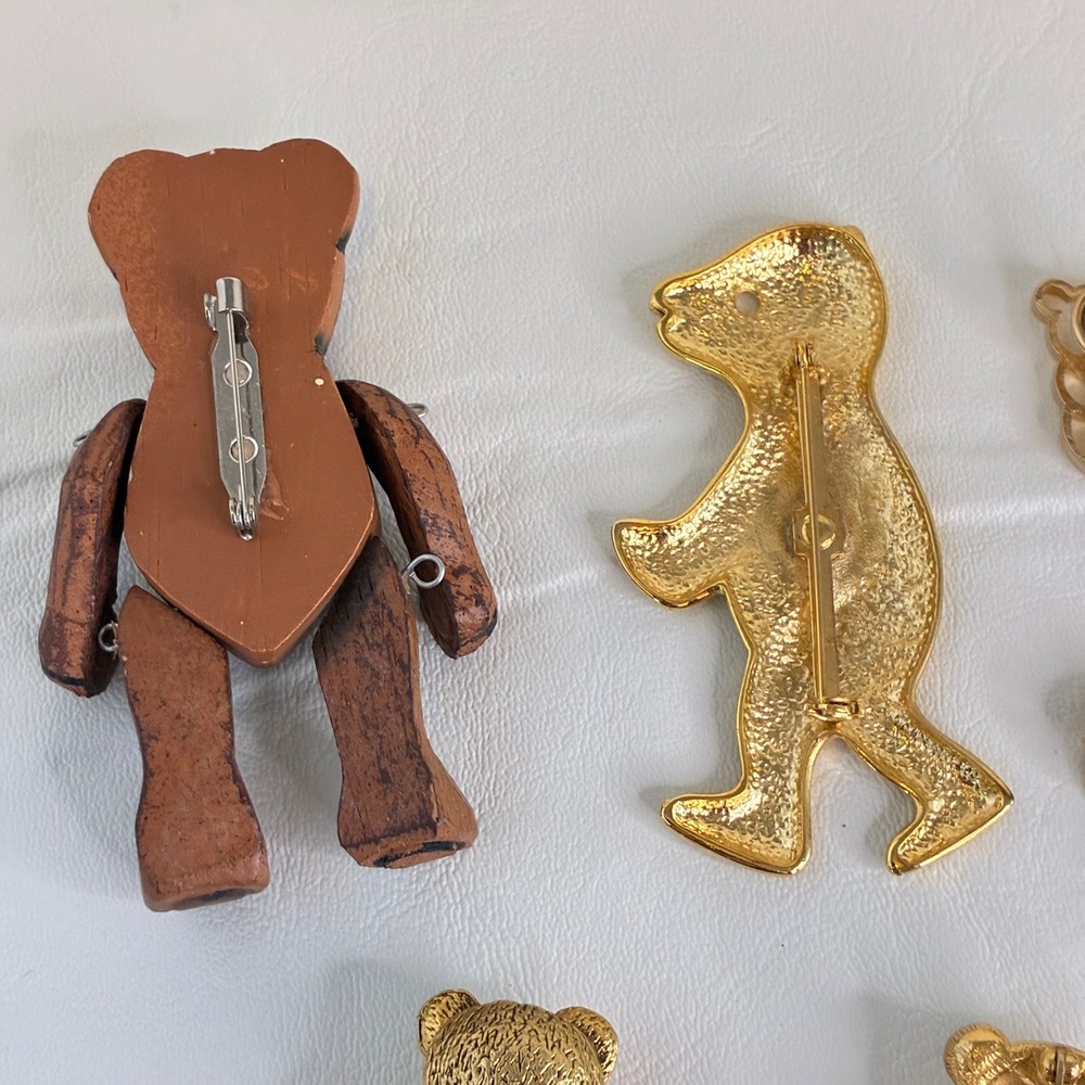 Vintage Teddy Bear Brooch Pin Lot Figural Articulated Gold Tone - Picture 9 of 12